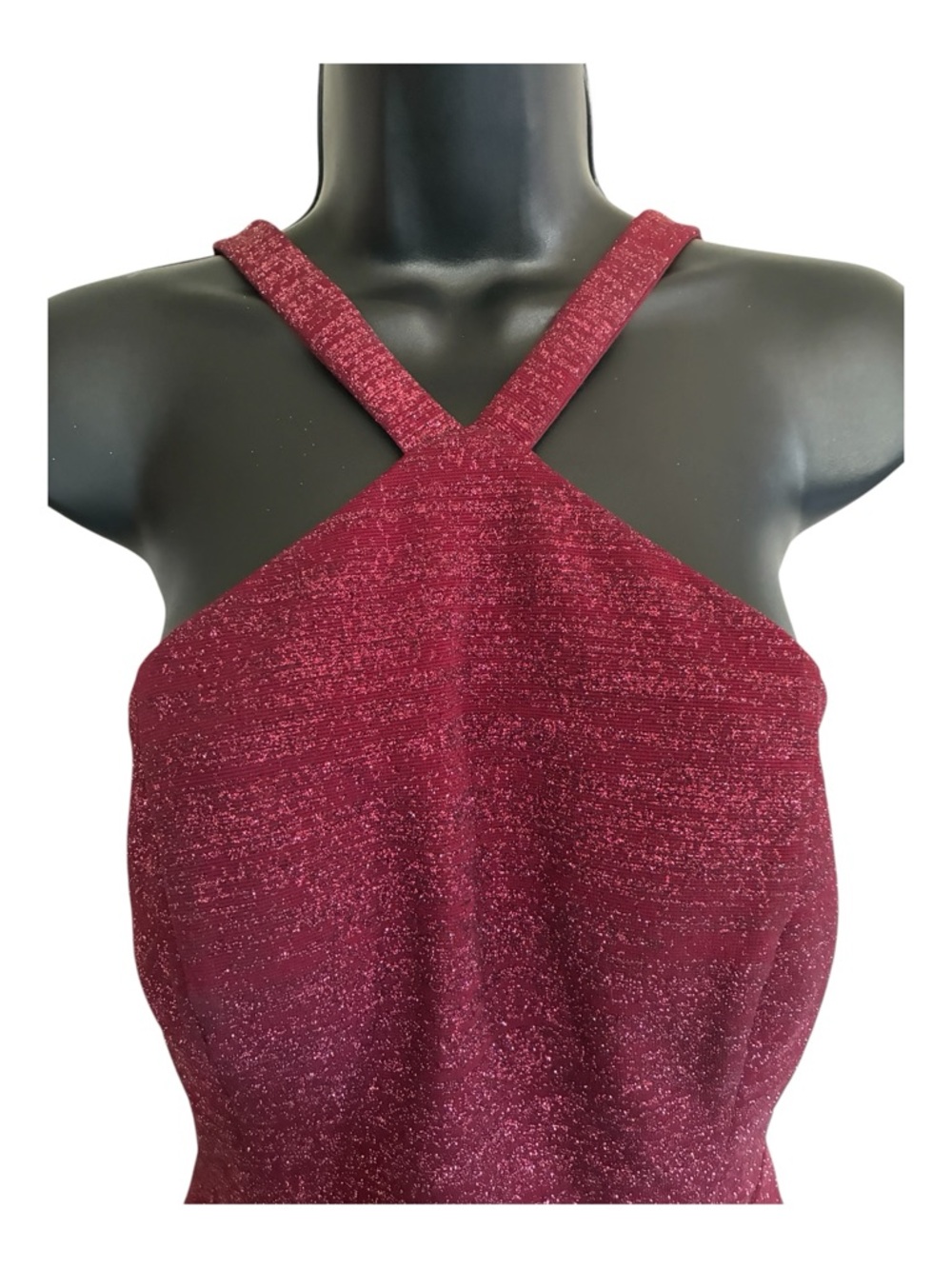 NWT Xscape Shimmery Glitter Burgundy Wine Halter Mini Party Dress - Size 10 - Picture 5 of 9